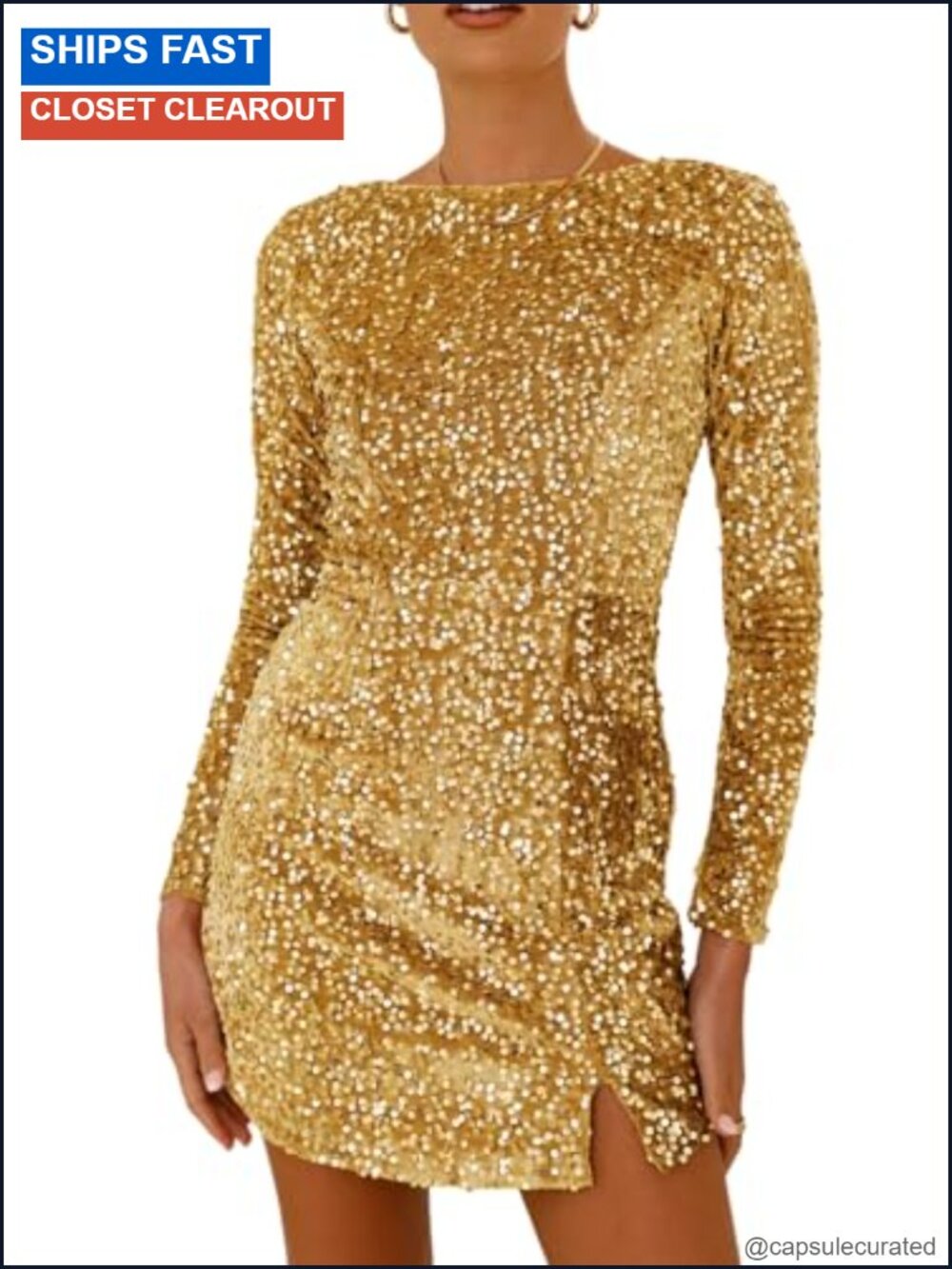 Velvet Sequin Bodycon Dress Fall Winter Long Sleeve Crew Neck Backless Mini